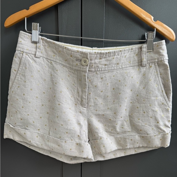 J. Crew Oatmeal City Fit 100% Linen Gold Dot Shorts • 6 - Picture 1 of 6